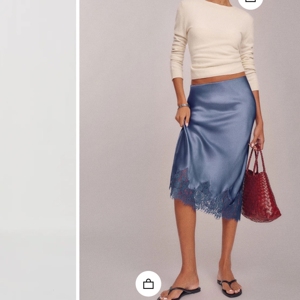 Reformation carolina Asymmetrical Blue Satin Skirt